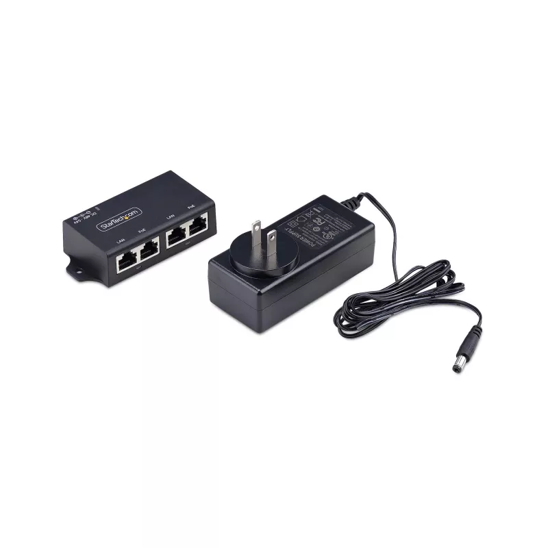 StarTech.com 2 portu Gigabit starpposma PoE+ inžektors, 10/100/1000 Mb/s, PoE+ (802.3af/at), 30 W, 1 Gbps Ethernet, pie sienas montējams, nevadāma iekšējā Power over Ethernet ierīce