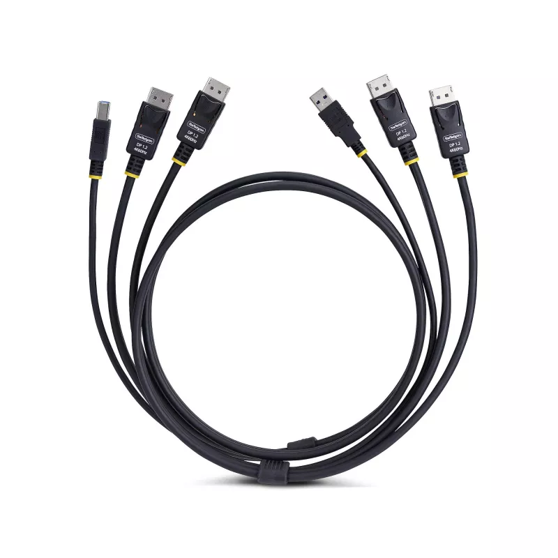 StarTech.com 6 pēdu (1,8 m) divu DisplayPort un USB 5 Gbps KVM kabelis, 4K 60 Hz, universāli saderīgs DP 1.2/USB 3.0 kombinētais kabelis divu monitoru KVM slēdžiem