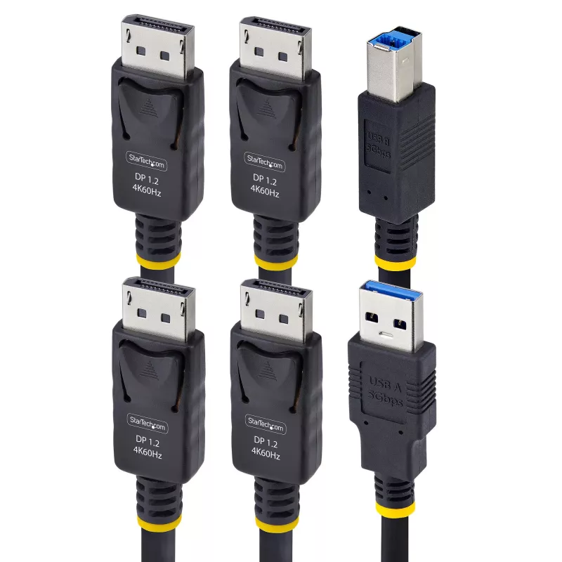 StarTech.com 6 pēdu (1,8 m) divu DisplayPort un USB 5 Gbps KVM kabelis, 4K 60 Hz, universāli saderīgs DP 1.2/USB 3.0 kombinētais kabelis divu monitoru KVM slēdžiem