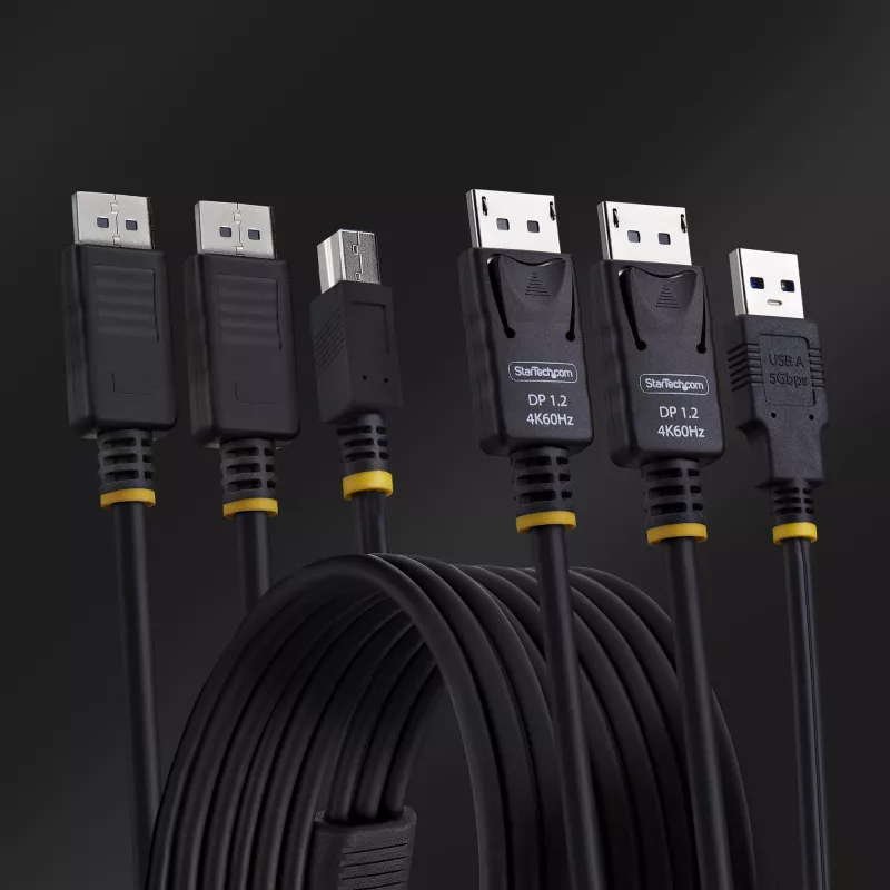 StarTech.com 6 pēdu (1,8 m) divu DisplayPort un USB 5 Gbps KVM kabelis, 4K 60 Hz, universāli saderīgs DP 1.2/USB 3.0 kombinētais kabelis divu monitoru KVM slēdžiem