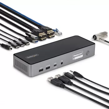 StarTech.com Triple-Monitor USB-C dokstacija, 140W klēpjdatora uzlādes doks MacBook Pro un Windows, 4K 60Hz HDMI vai DisplayPort, TAA