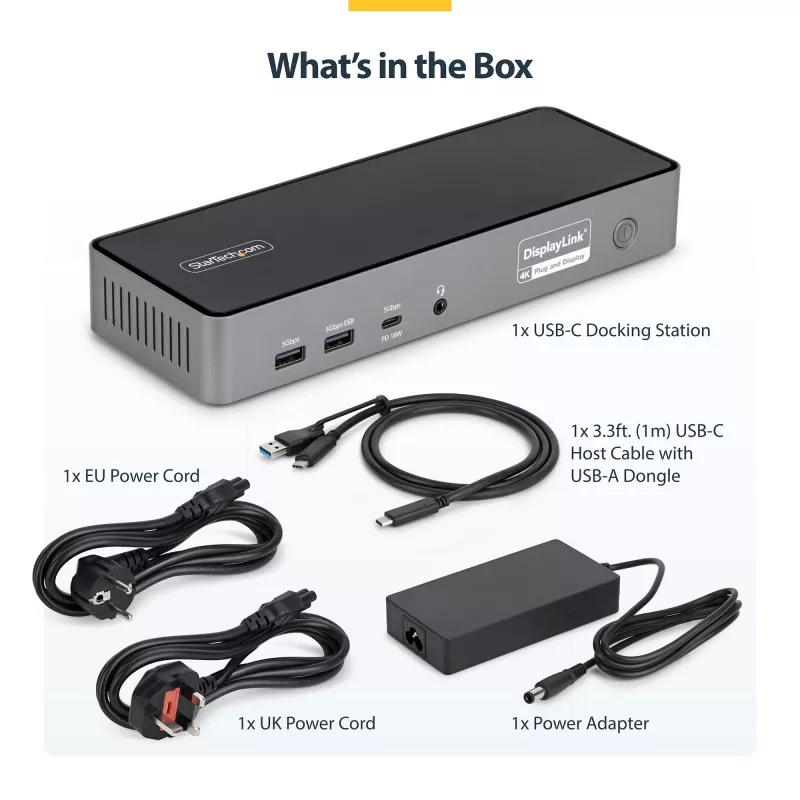 StarTech.com Triple-Monitor USB-C dokstacija, 140W klēpjdatora uzlādes doks MacBook Pro un Windows, 4K 60Hz HDMI vai DisplayPort, TAA