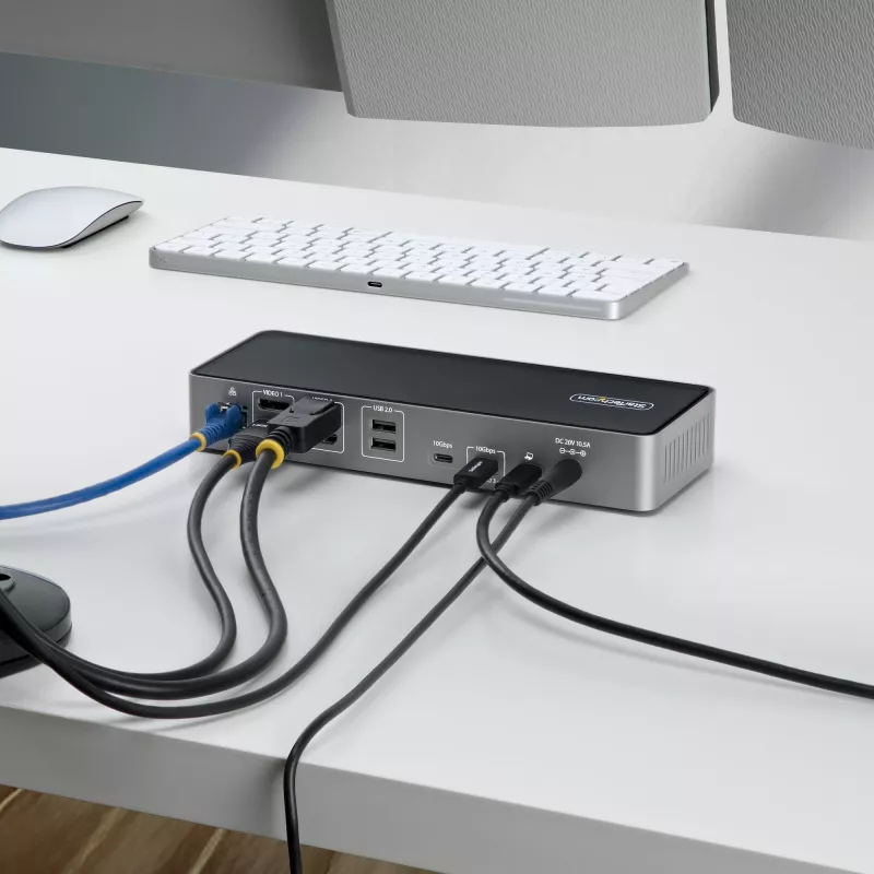 StarTech.com Triple-Monitor USB-C dokstacija, 140W klēpjdatora uzlādes doks MacBook Pro un Windows, 4K 60Hz HDMI vai DisplayPort, TAA