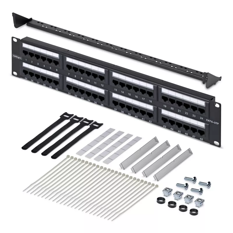 StarTech.com 48-portu 2U statņu Cat6 savienotājpanelis, RJ45, UTP, 110 ielaušanas, Cat 6 Ethernet savienotājpanelis tīkla servera statnei