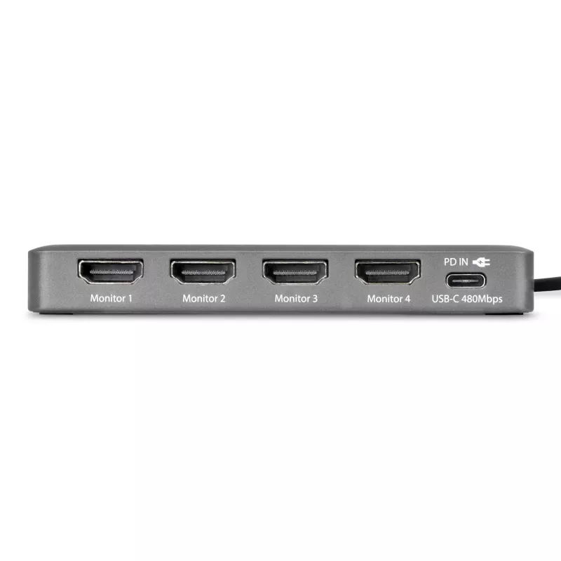 StarTech.com USB-C–četru monitoru darbstacijas adapteris, 4K 60Hz HDMI, 140W PD caurlaides uzlāde klēpjdatoram, USB pieslēgvieta bezvadu tastatūrai / pelei, TAA