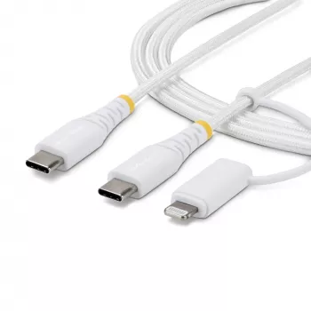 StarTech.com 2 m (6 pēdas) 2-in-1 izturīgs USB-C uzlādes kabelis ar Lightning adapteri, 30 W/60 W (3 A), Apple MFi sertificēts, pīts USB C lādētāja vads iPhone/iPad/Android ierīcēm