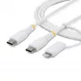 StarTech.com 2 m (6 pēdas) 2-in-1 izturīgs USB-C uzlādes kabelis ar Lightning adapteri, 30 W/60 W (3 A), Apple MFi sertificēts, pīts USB C lādētāja vads iPhone/iPad/Android ierīcēm