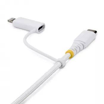 StarTech.com 2 m (6 pēdas) 2-in-1 izturīgs USB-C uzlādes kabelis ar Lightning adapteri, 30 W/60 W (3 A), Apple MFi sertificēts, pīts USB C lādētāja vads iPhone/iPad/Android ierīcēm