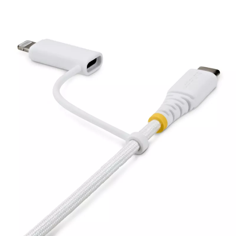 StarTech.com 1 m (3 pēdas) izturīgs 2-in-1 USB-C lādēšanas kabelis ar Lightning adapteri, 30 W/60 W (3 A), Apple MFi sertificēts, pīts USB C lādētāja vads iPhone/iPad/Android ierīcēm