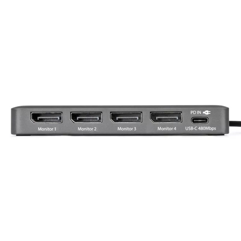 StarTech.com USB-C uz četru monitoru darbstacijas adapteris, 4K 60Hz DisplayPort, 140W PD caurlaides uzlāde klēpjdatoram, USB ports bezvadu tastatūrai / pelei, TAA