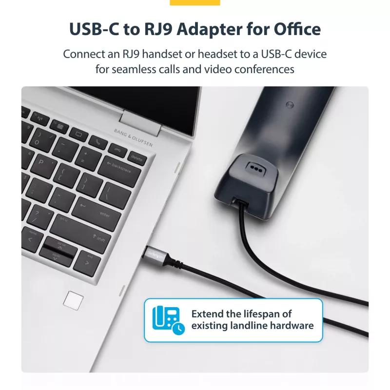 StarTech.com UR9-HEADSET-ADAPTER kabeļa savienotāju pārveidotājs USB-C RJ-9 Melns