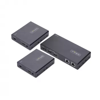 StarTech.com 2 portu HDMI pagarinātājs un sadalītājs pa CAT6, 4K 60 Hz, līdz 230 pēdām (70 m), 1x2 HDMI izplatīšanas komplekts pa Ethernet ar IR un barošanu pa kabeli