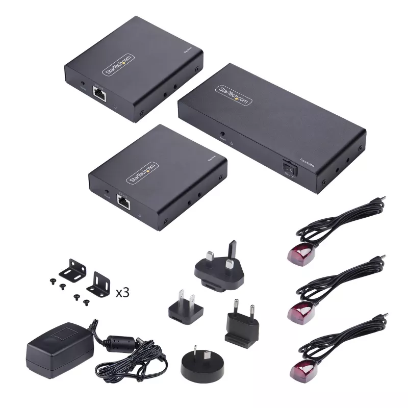 StarTech.com 2 portu HDMI pagarinātājs un sadalītājs pa CAT6, 4K 60 Hz, līdz 230 pēdām (70 m), 1x2 HDMI izplatīšanas komplekts pa Ethernet ar IR un barošanu pa kabeli