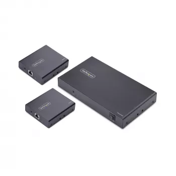 StarTech.com 4 portu HDMI pagarinātājs un sadalītājs pa CAT6, 4K 60Hz, līdz 230 pēdām (70 m), 1x4 HDMI izplatīšanas komplekts pa Ethernet ar IR un strāvu pa kabeli