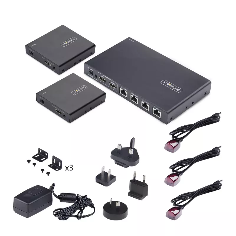 StarTech.com 4 portu HDMI pagarinātājs un sadalītājs pa CAT6, 4K 60Hz, līdz 230 pēdām (70 m), 1x4 HDMI izplatīšanas komplekts pa Ethernet ar IR un strāvu pa kabeli