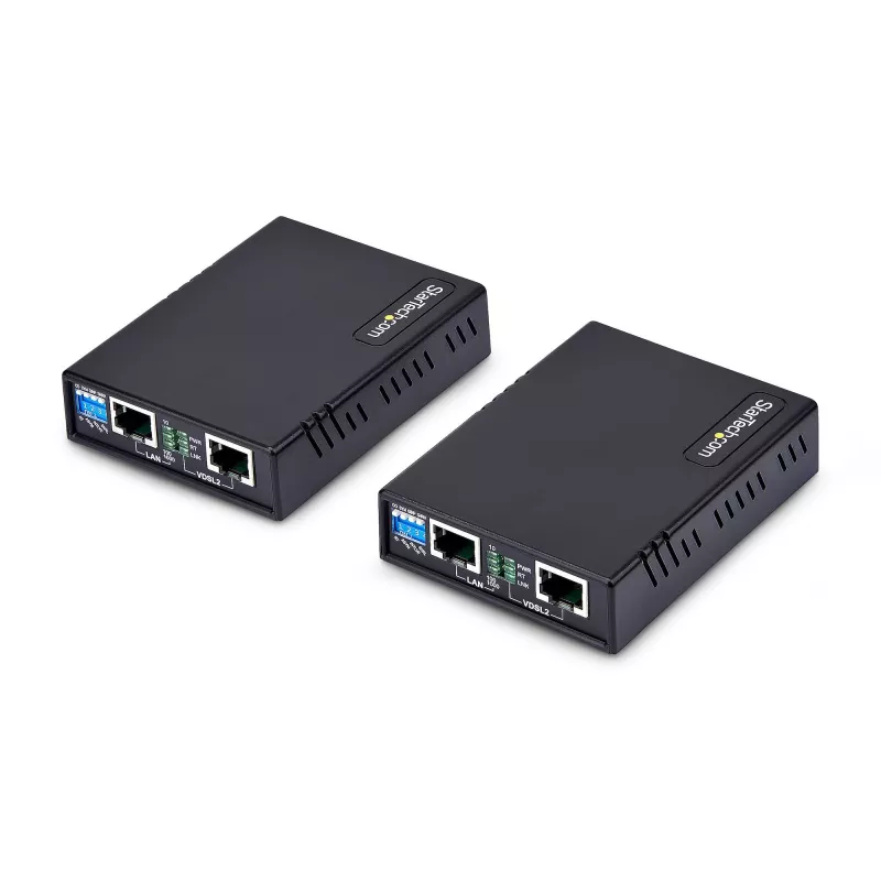 StarTech.com VDSL2 Ethernet Extender Kit over Single Pair Wire, līdz 0,6 jūdzēm (1 km) liela attāluma LAN atkārtotājs pa tālruņa līniju/CAT5e/CAT6, līdz 300 Mb/s, aizvieto 110VDSLEXTEU — TAA