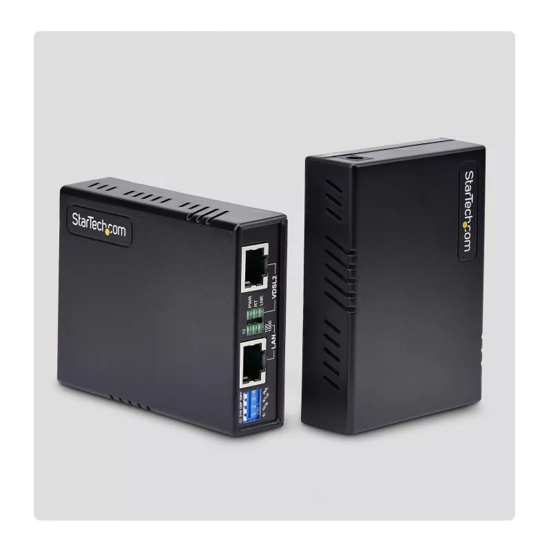 StarTech.com VDSL2 Ethernet Extender Kit over Single Pair Wire, līdz 0,6 jūdzēm (1 km) liela attāluma LAN atkārtotājs pa tālruņa līniju/CAT5e/CAT6, līdz 300 Mb/s, aizvieto 110VDSLEXTEU — TAA