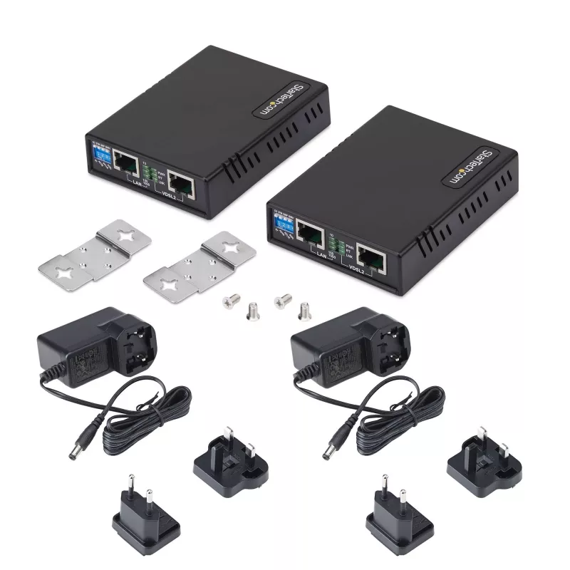 StarTech.com VDSL2 Ethernet Extender Kit over Single Pair Wire, līdz 0,6 jūdzēm (1 km) liela attāluma LAN atkārtotājs pa tālruņa līniju/CAT5e/CAT6, līdz 300 Mb/s, aizvieto 110VDSLEXTEU — TAA