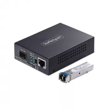 StarTech.com Gigabit Ethernet Copper-to-Fiber Media Converter, SM LC, 20km, 10/100/1000 Mbps, RJ45 uz LC, pilnībā metāla, 9K Jumbo kadri, TAA atbilstošs