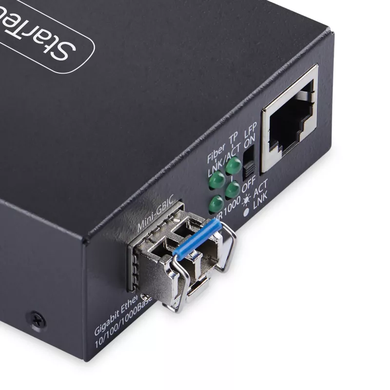 StarTech.com Gigabit Ethernet Copper-to-Fiber Media Converter, SM LC, 20km, 10/100/1000 Mbps, RJ45 uz LC, pilnībā metāla, 9K Jumbo kadri, TAA atbilstošs