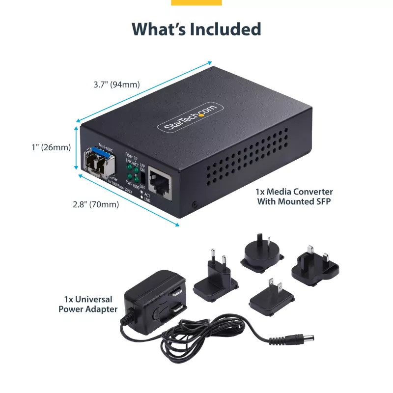 StarTech.com Gigabit Ethernet Copper-to-Fiber Media Converter, SM LC, 20km, 10/100/1000 Mbps, RJ45 uz LC, pilnībā metāla, 9K Jumbo kadri, TAA atbilstošs
