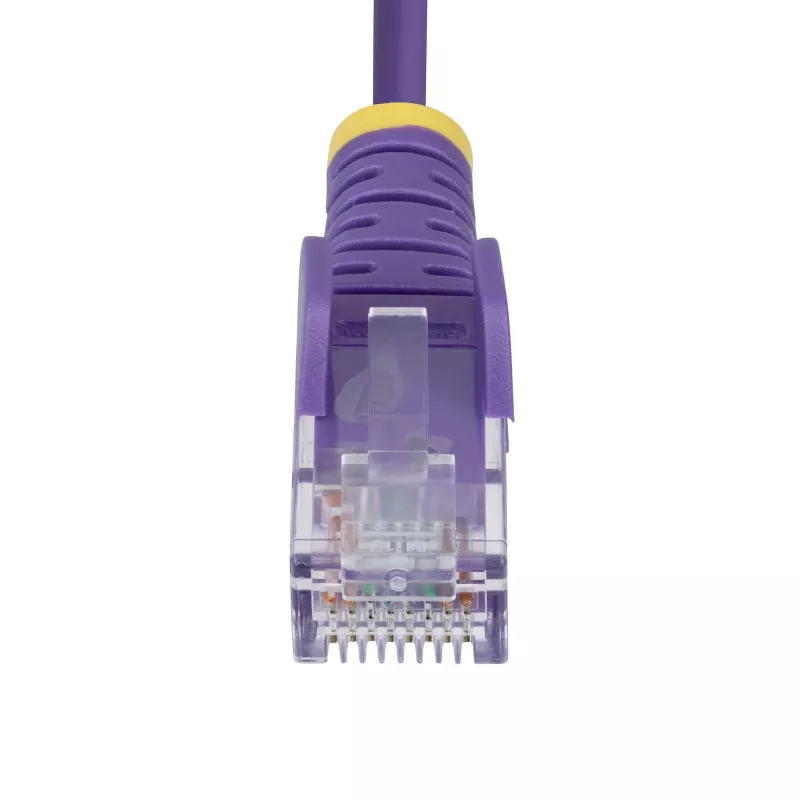 StarTech.com 50cm violeta plāns CAT6 Ethernet kabelis, bez aizķeršanās, 100W PoE, UTP, LSZH, 28AWG tīra vara stieple, plāns RJ45 tīkla plākstera vads ar stiepes mazinātājiem, individuāli pārbaudīts