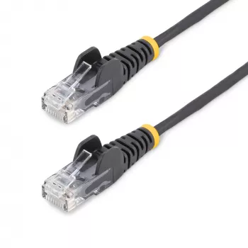 StarTech.com 15m melns plāns CAT6 Ethernet kabelis, bez aizķeršanās, 100W PoE, UTP, LSZH, 28AWG tīra vara vads, plāns RJ45 tīkla ielāpu vads ar stiepes mazināšanu, individuāli testēts