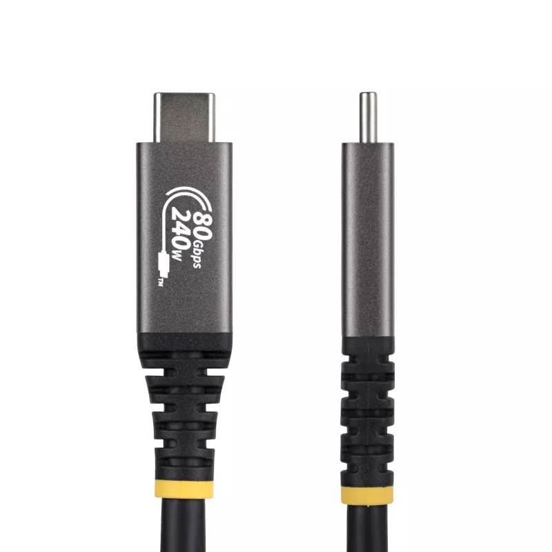 StarTech.com 50 cm (1,6 pēdas) USB4 kabelis, 80 Gbit/s, USB-IF sertificēts USB-C kabelis, 240 W PD, 8K 120 Hz/4K 240 Hz DP2.1 DP80, TPE apvalks, saderīgs ar Thunderbolt 4 — melns USB-C vads