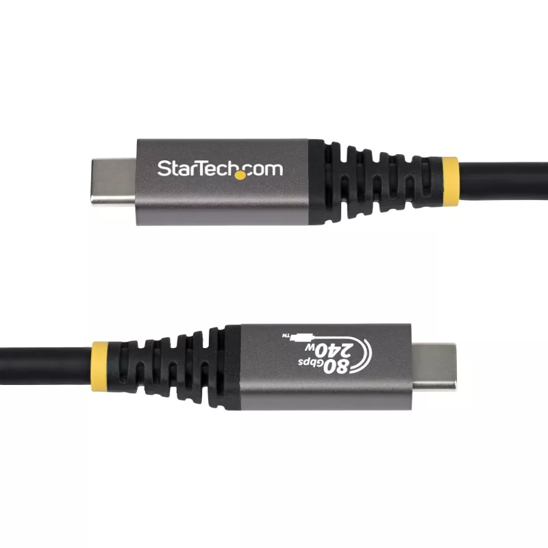StarTech.com 1m (3ft) USB4 kabelis, 80 Gbps, USB-IF sertificēts USB-C kabelis, 240 W PD, 8K 120 Hz/4K 240 Hz DP2.1 DP80, TPE apvalks, Thunderbolt 4 saderīgs - melns USB-C vads