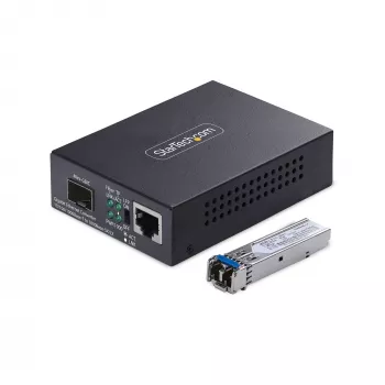 StarTech.com Gigabit Ethernet varu-optiskās šķiedras multivides pārveidotājs, VM LC, 40 km, 10/100/1000 Mb/s, RJ45 uz LC, pilnībā metālisks, 9K jumbo kadri, TAA atbilstošs