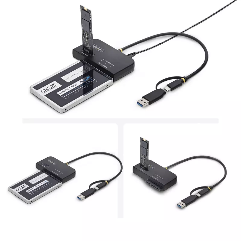 StarTech.com USB-C/USB-A uz M.2 NVMe un 2,5 collu/3,5 collu SATA adapteris, 10 Gbps, bezinstrumentu ārējais SSD cietā diska lasītājs, B+M/M-Key
