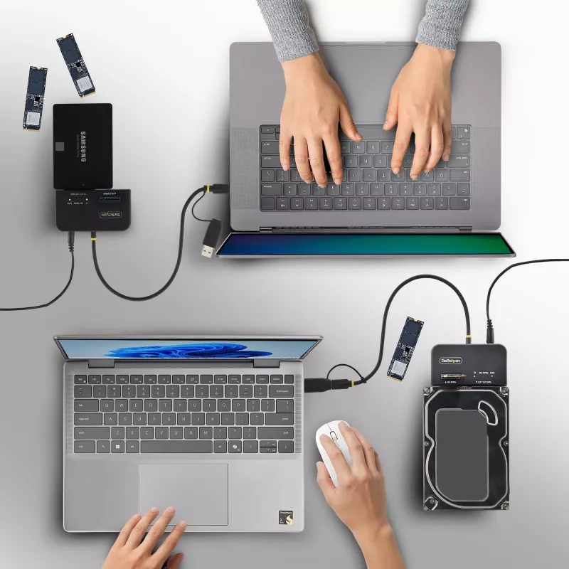 StarTech.com USB-C/USB-A uz M.2 NVMe un 2,5 collu/3,5 collu SATA adapteris, 10 Gbps, bezinstrumentu ārējais SSD cietā diska lasītājs, B+M/M-Key