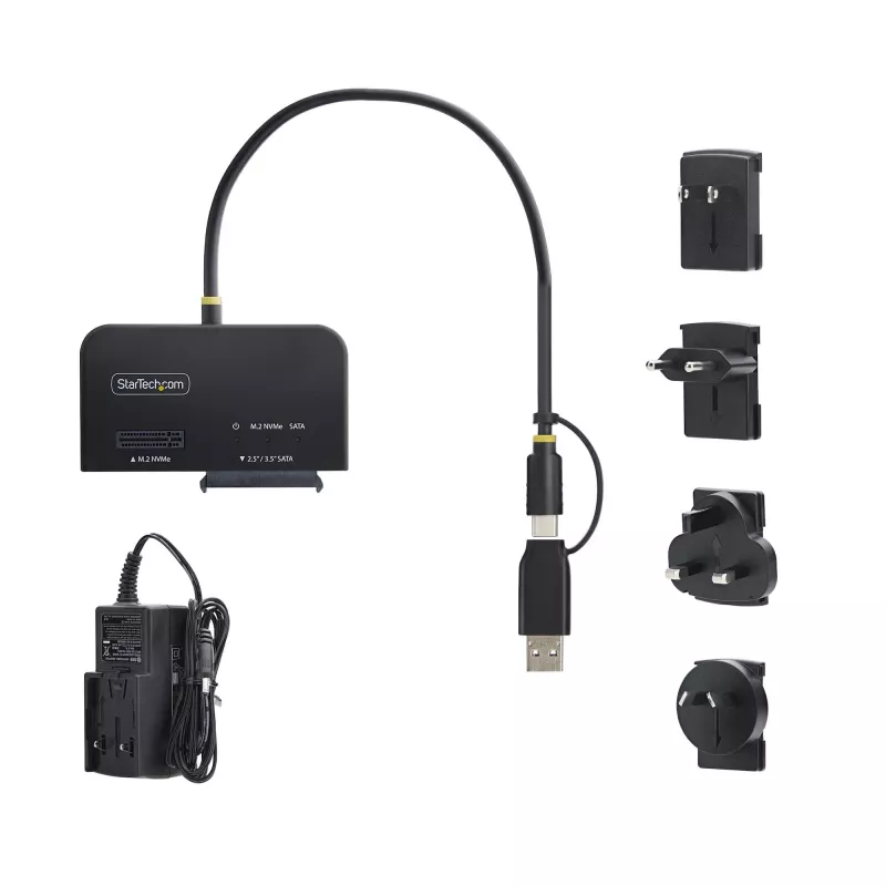 StarTech.com USB-C/USB-A uz M.2 NVMe un 2,5 collu/3,5 collu SATA adapteris, 10 Gbps, bezinstrumentu ārējais SSD cietā diska lasītājs, B+M/M-Key