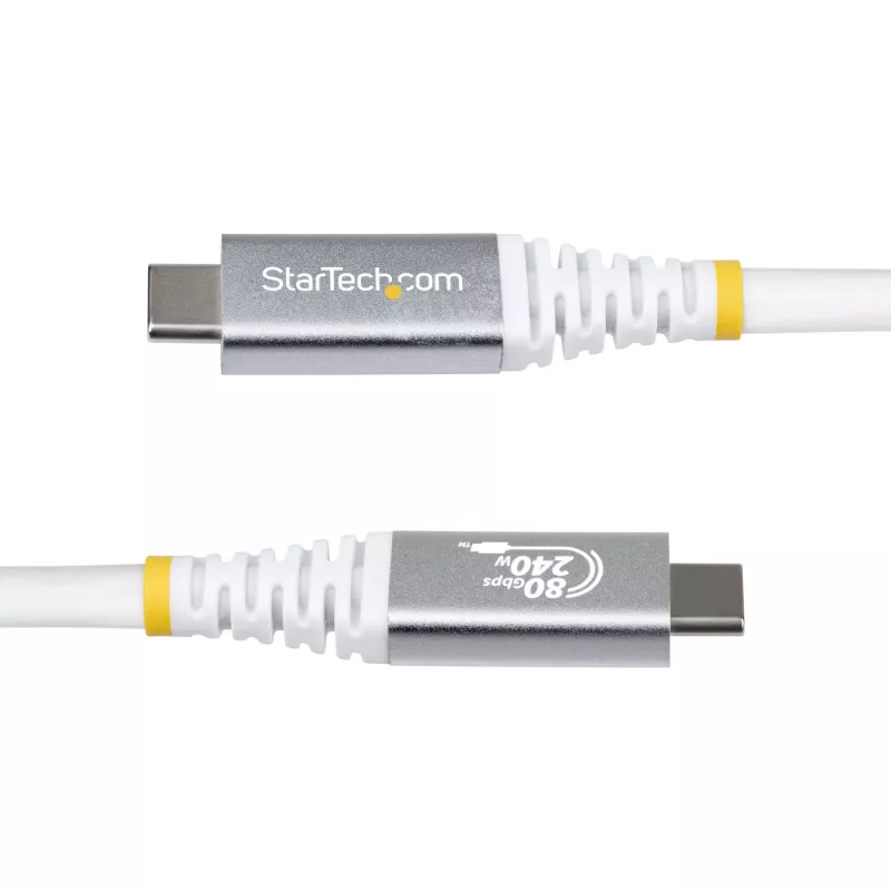 StarTech.com 1m (3 pēdas) USB4 kabelis, 80 Gbps, USB-IF sertificēts USB-C kabelis, 240 W PD, 8K 120 Hz/4K 240 Hz DP2.1 DP80, TPE apvalks, Thunderbolt 4 saderīgs - balta USB-C vads