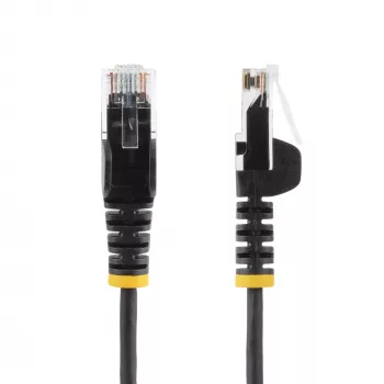 StarTech.com 25cm Melns plāns CAT6 Ethernet kabelis, Snagless, 100W PoE, UTP, LSZH, 28AWG Pure Bare Copper Wire, plāns RJ45 tīkls Patch Cord w/Strain Reliefs, Individually Tested