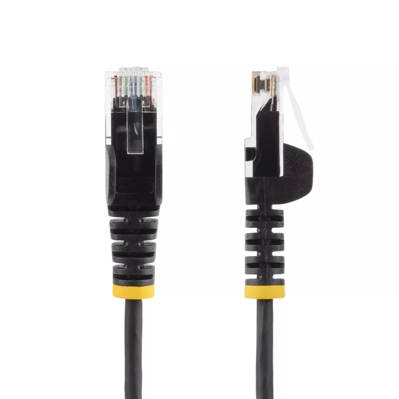 StarTech.com 25cm Melns plāns CAT6 Ethernet kabelis, Snagless, 100W PoE, UTP, LSZH, 28AWG Pure Bare Copper Wire, plāns RJ45 tīkls Patch Cord w/Strain Reliefs, Individually Tested