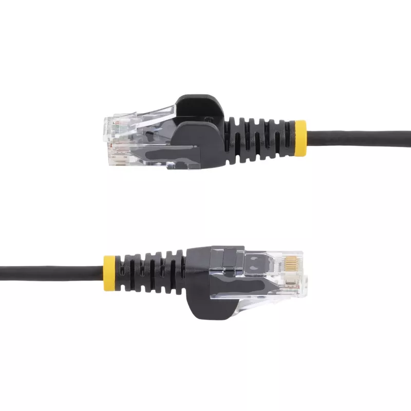 StarTech.com 25cm Melns plāns CAT6 Ethernet kabelis, Snagless, 100W PoE, UTP, LSZH, 28AWG Pure Bare Copper Wire, plāns RJ45 tīkls Patch Cord w/Strain Reliefs, Individually Tested