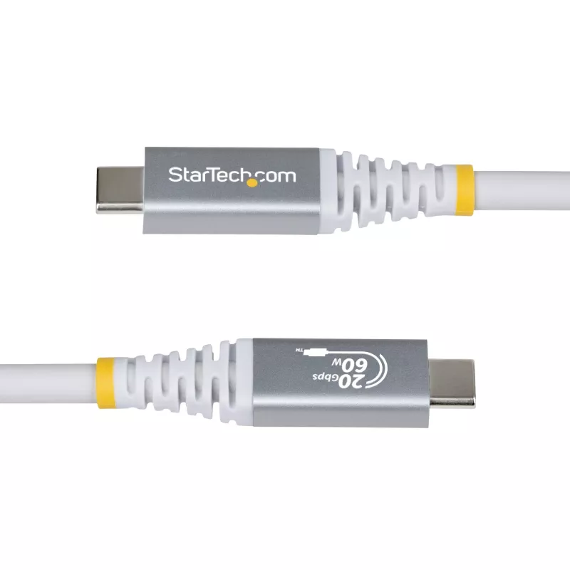 StarTech.com 3 m (10 pēdu) USB4 kabelis, 20 Gbps, USB-IF sertificēts USB-C kabelis, 60 W PD, 4K 120 Hz DP 1.4, TPE apvalks, balta USB-C vads