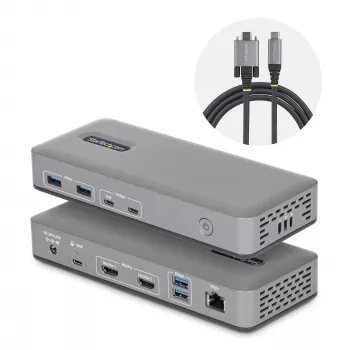 StarTech.com Dual-Monitor USB-C dokstacija, HDMI, 4K 60Hz, 100W klēpjdatora uzlāde, 1GbE, bez draiveriem, vairāku monitoru doks Windows