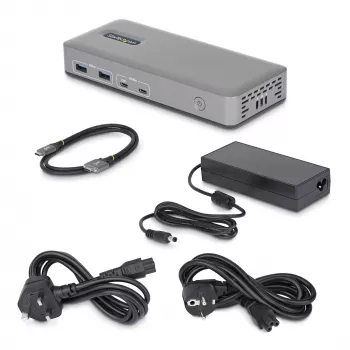 StarTech.com Dual-Monitor USB-C dokstacija, HDMI, 4K 60Hz, 100W klēpjdatora uzlāde, 1GbE, bez draiveriem, vairāku monitoru doks Windows