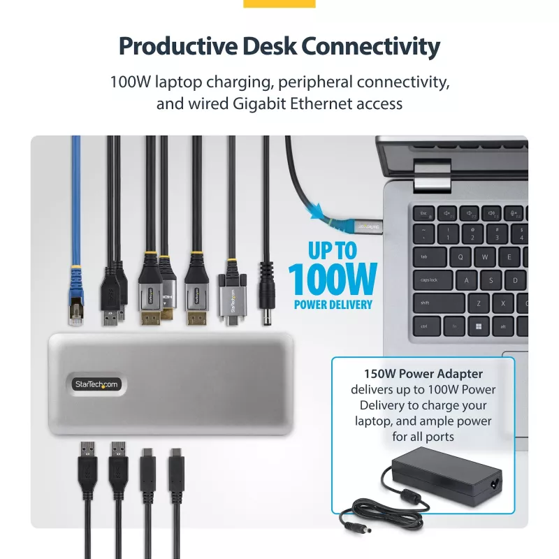 StarTech.com 199UE-USBC-DOCK klēpjdatora dokstacija/portu replikators, vadu, USB 3.2 Gen 2 (3.1 Gen 2) Type-C, pelēks