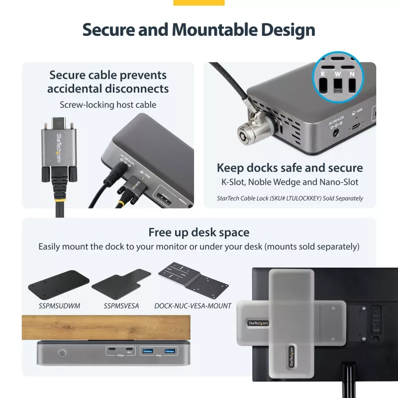 StarTech.com 199UE-USBC-DOCK klēpjdatora dokstacija/portu replikators, vadu, USB 3.2 Gen 2 (3.1 Gen 2) Type-C, pelēks