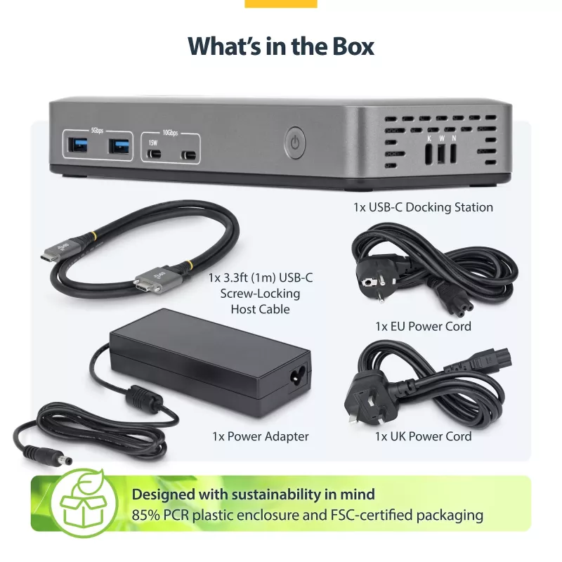 StarTech.com 199UE-USBC-DOCK klēpjdatora dokstacija/portu replikators, vadu, USB 3.2 Gen 2 (3.1 Gen 2) Type-C, pelēks