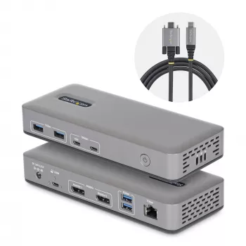 StarTech.com divu monitoru USB-C dokstacija, DisplayPort, 4K 60 Hz, 100 W klēpjdatora uzlāde, 1GbE, bez draiveriem, vairāku monitoru dokstacija operētājsistēmai Windows