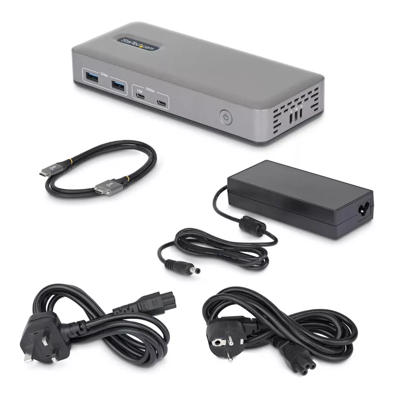 StarTech.com divu monitoru USB-C dokstacija, DisplayPort, 4K 60 Hz, 100 W klēpjdatora uzlāde, 1GbE, bez draiveriem, vairāku monitoru dokstacija operētājsistēmai Windows