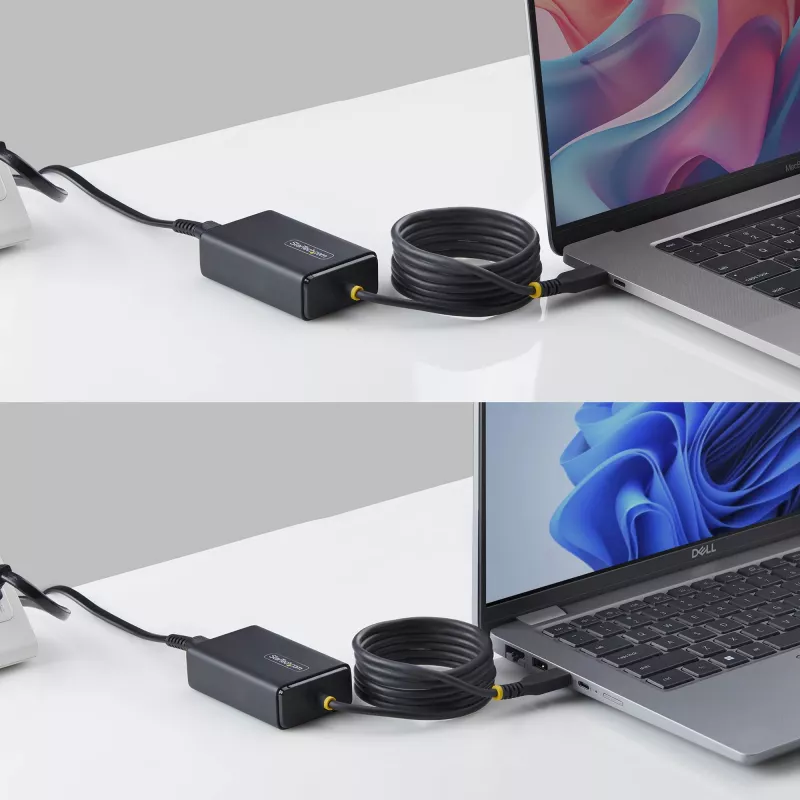 StarTech.com 65W USB-C klēpjdatora lādētājs, 1,5 m pievienots USB-C kabelis, strāvas adaptera bloks Dell, XPS, HP ProBook, MacBook Pro, Microsoft Surface Pro