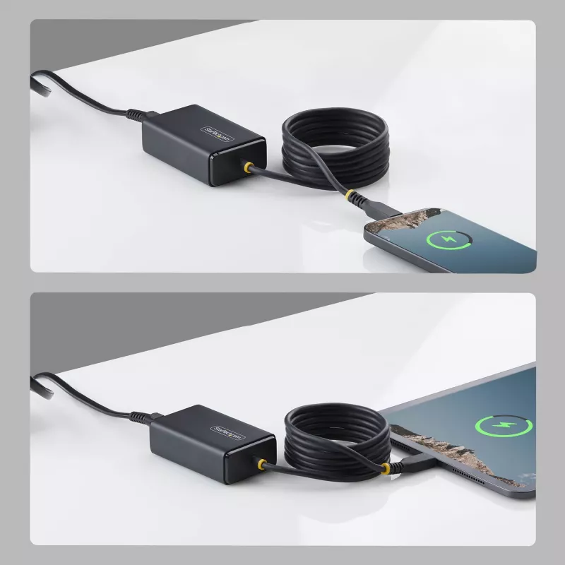 StarTech.com 65W USB-C klēpjdatora lādētājs, 1,5 m pievienots USB-C kabelis, strāvas adaptera bloks Dell, XPS, HP ProBook, MacBook Pro, Microsoft Surface Pro