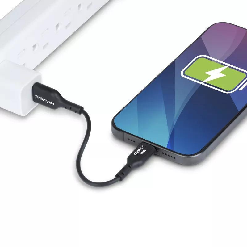 StarTech.com 6 collu (15 cm) USB-A līdz USB-C uzlādes kabelis, uzlāde un sinhronizācija, 3A, USB 2.0, TPE apvalks – melns USB uzlādes vads