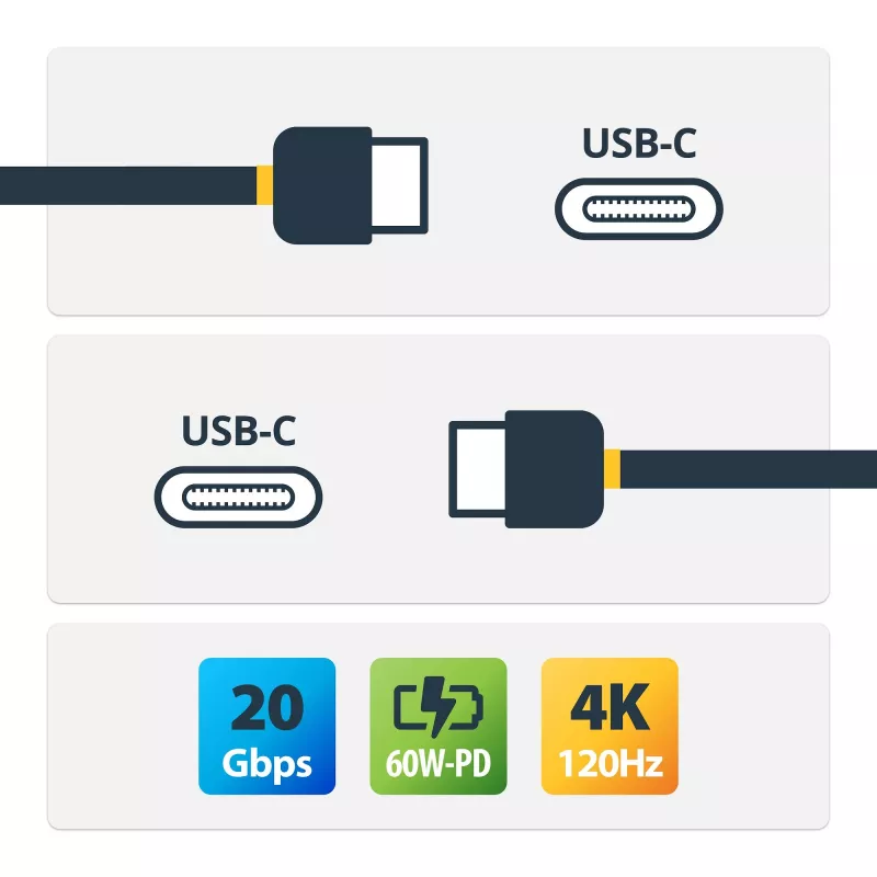 StarTech.com 3m (10ft) USB4 kabelis, 20 Gbit/s, USB-IF sertificēts USB-C kabelis, 60W PD, 4K 120Hz DP 2.1, TPE apvalks, melns USB-C vads