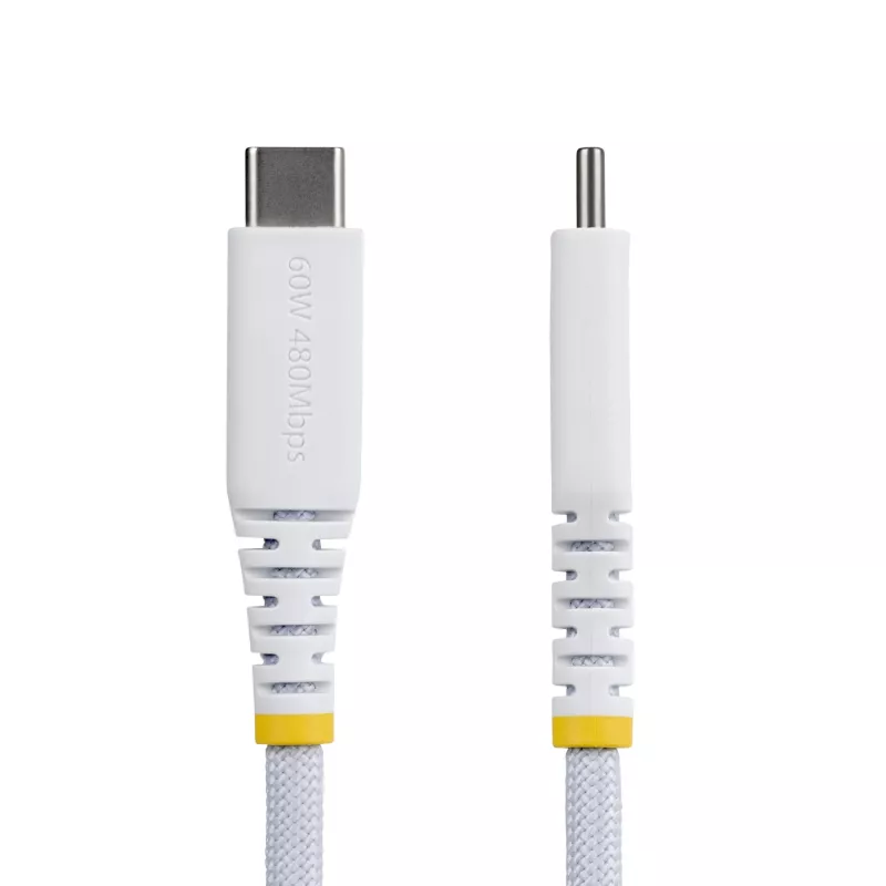 StarTech.com 15cm (6in) balts USB-C uzlādes kabelis, 60W (3A) PD, divslāņu pīta neilona/TPE apvalks, izturīgs USB C uzlādes vads, USB 2.0 klēpjdatora lādētāja kabelis